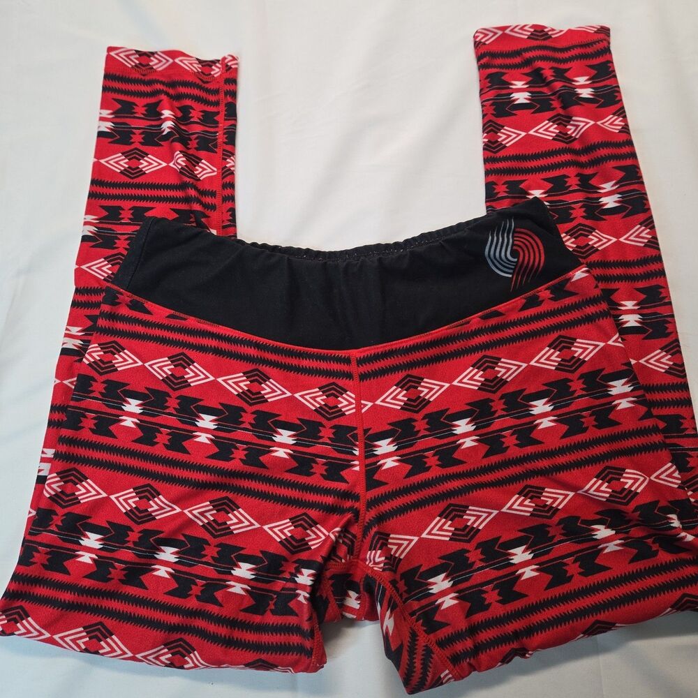 Klew Portland Trail Blazers Leggings Womens Yoga Pants L Black & Red Aztec Print